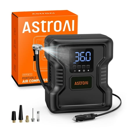 AstroAI Portable Tire Inflator, 150 PSI Air Compressor Tire Pump, Emergency LED Light, Automatic Shutoff Car Air Pump, Compact Tire Pump Fast Inflation for Cars, 12V DC