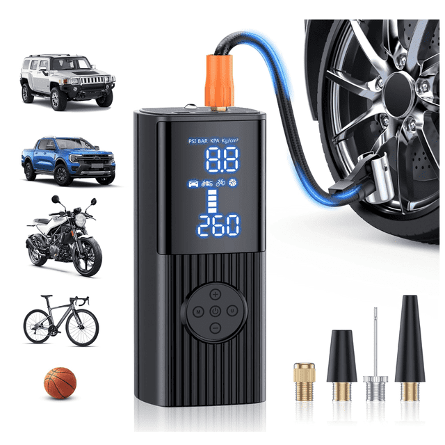 UGREEN Portable Tire Inflator – 4500mAh Battery, 1-Min Inflation, LED Screen, Auto Stop, For Car & Bike
