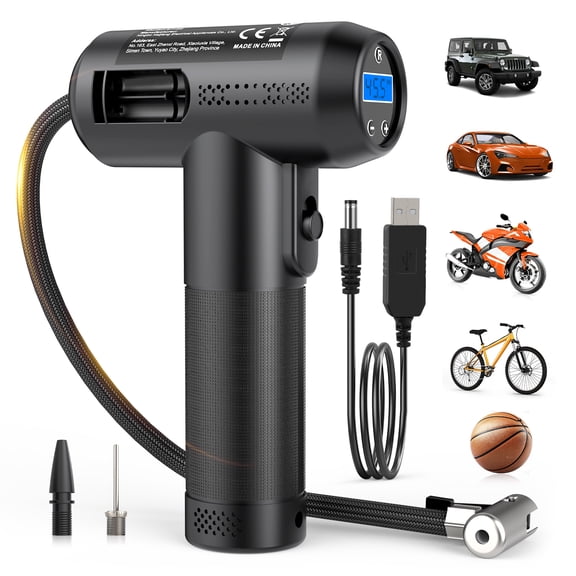 Portable Tire Inflator Air Compressor, 150 PSI Air Pump with 4000mAh Battery with LED Light, Auto-Shutoff for Cars Motorcycle Bike Ball