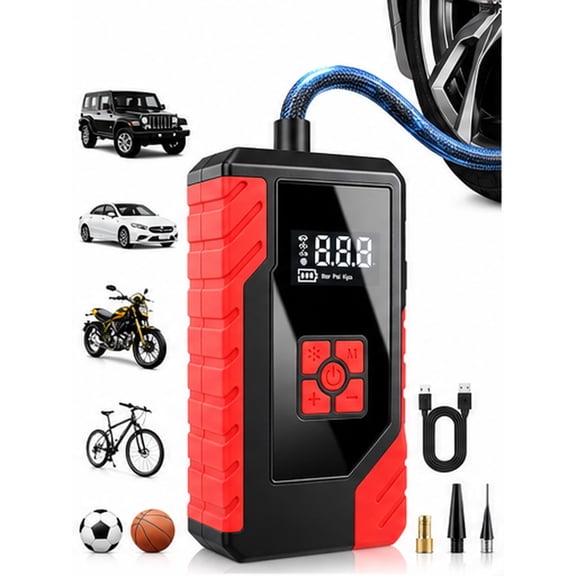 Portable Tire Inflator Air Compressor, 150 PSI Cordless Tire Pump with 4000mAh Battery, 3-in-1 LED Light (Flashlight/Strobe/SOS), 5-Button Smart Control, Fast Inflation for Car, Motorcycle, Bicycle,