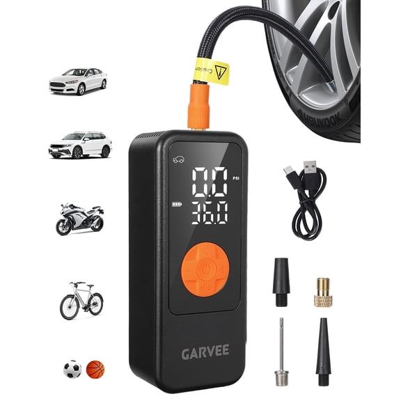 Portable Tire Inflator Air Compressor, 19-Cylinder Cordless Car Pump with 4000mAh Battery, Digital Auto Shutoff Air Pump for Car Tires Motorcycles Balls - 6.6x2.6x2.0in Black Orange