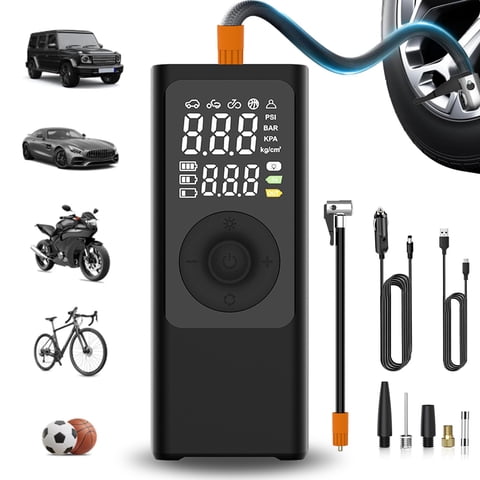 Portable Tire Inflator Air Compressor, Wireless Mini Air Pump, 150 PSI 6000mAh Battery with Auto Shut-off & LED Light - Suitable for Cars, Motorcycles, Bicycles, and Ball Sports