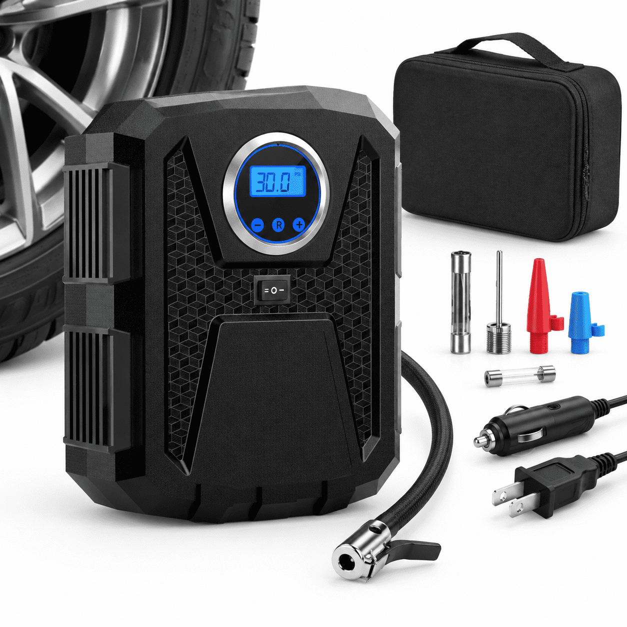 Portable Tire Inflator, Black-Large, Compact Air Pump for Cars, Bikes ...
