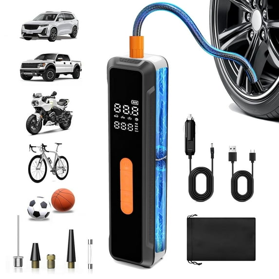 URFRU 150 PSI Portable Air Compressor Tire Inflator with Digital Gauge, LED Flashlight, and Power Bank