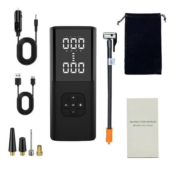 Portable Tire Inflator - Cordless Air Compressor with 150 PSI, 10000mAh Rechargeable Battery, Digital Pressure Gauge, LED Light, Auto Shut-Off for Cars, Bicycles, Motorcycles, and Sports Balls