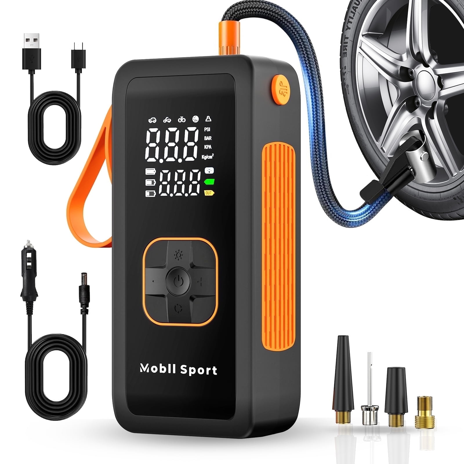 Tire Inflator Portable Air Compressor, 180 PSI Air Pump For Car Tires with Digital Pressure Gauge, LED Light and Auto Shut-Off Function - Cordless Pump for Car, Motorcycle, Bicycle, Balls and More