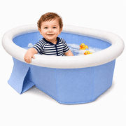 Portable Toddler Bathtub with Inflatable Top Edge & Side Drain Plug