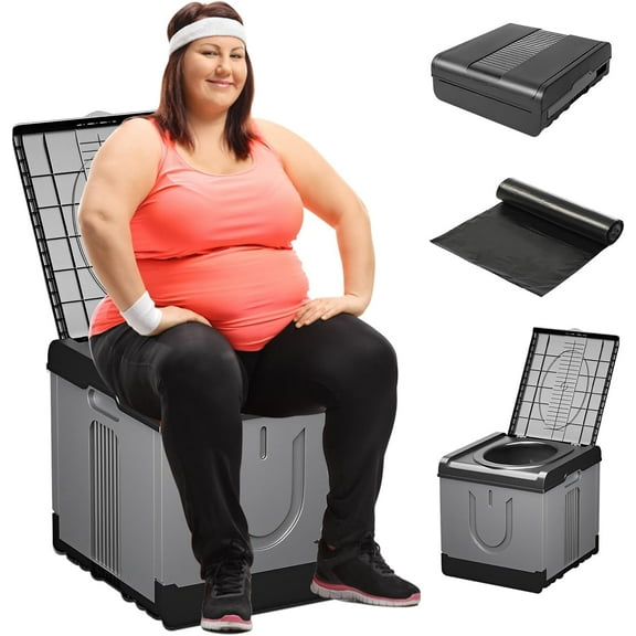 Portable Toilet for Adults Camping, 17.3x16x17 In-Large Portable Foldable Toilet with 20pc-35.4x31.5in Garbage Bag, Perfect for Camping, Hiking, Fishing, Travel, Long Trips, Beach, RV, Outdoor