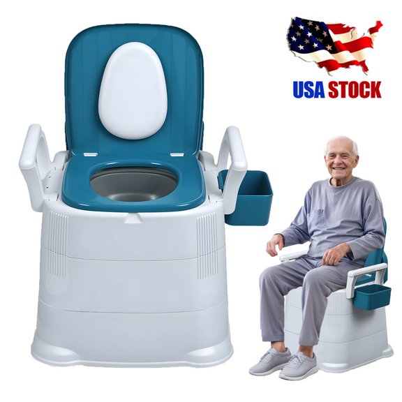 Portable Toilet | Back & Handrail Design Commode with Bucket Inner, 330lbs Bedside Commode, Camping Toilet for Adult, Kids, Home, Boat, Travel, Potty Chair for Elderly