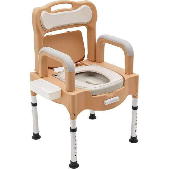 Portable Toilet Chair, PP Bedside Commodes Chair, 21.26 * 19.69 * 32.68In Height Adjustable Commode Toilet, Adult Potty Chair for Elderly, Disabled, Pregnant Women, Up to 550 Lbs (Gray White)