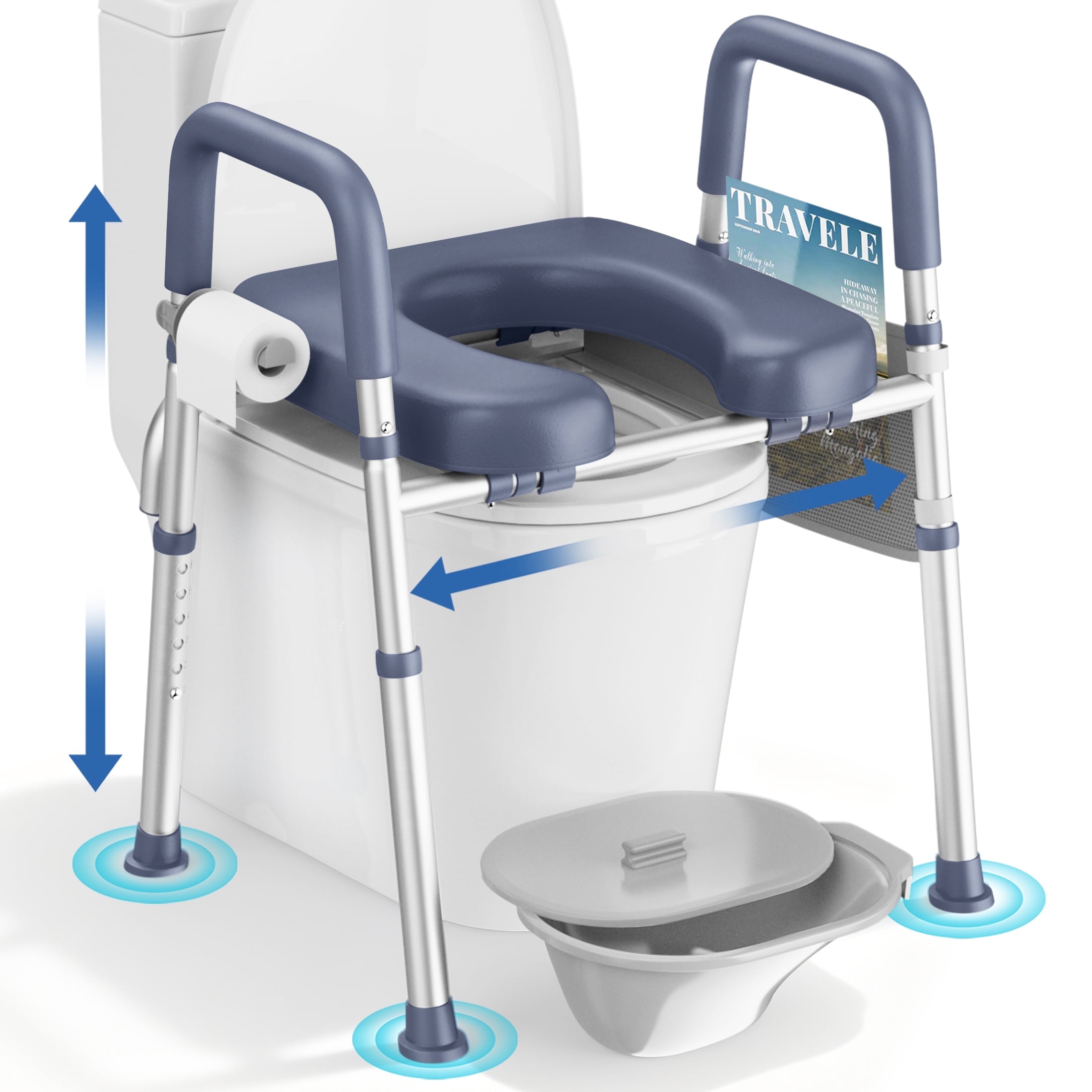 KEKOY Bedside Commode for Seniors, Commode Chair with Arms and Padded Seat , FSA HSA Eligible 400lb Easy Assembly Toilet Chair , Adjutable Raised Toilet Seat with Handles