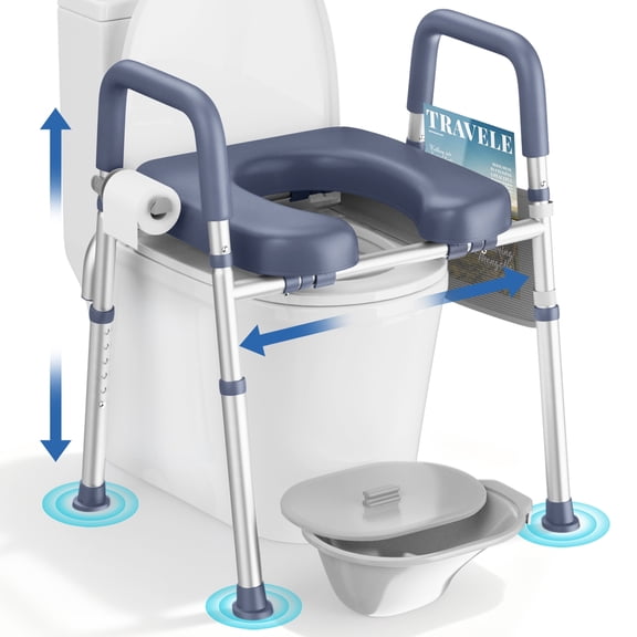 KEKOY Bedside Commode for Seniors, Commode Chair with Arms and Padded Seat , FSA HSA Eligible 400lb Easy Assembly Toilet Chair , Adjustable Raised Toilet Seat with Handles