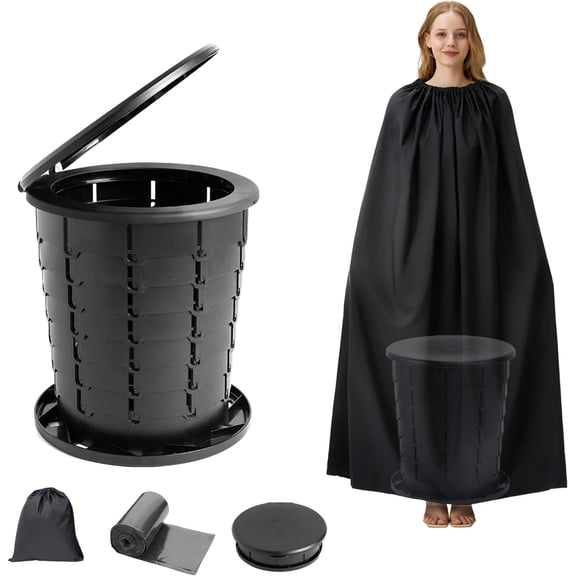 Portable Toilet Kit for , Retractable Camping Toilet with Wearable Tent Outdoor Travel Toilet with Shelters Folding XL Potty with Adjustable Height for Hiking,,RV