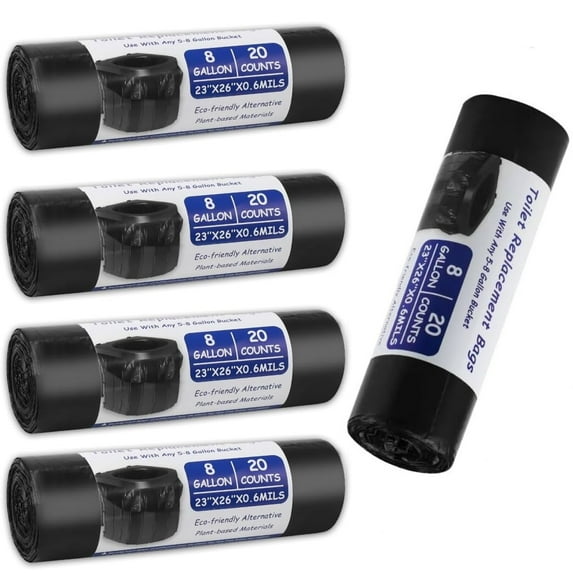 Portable Toilet Replacement Bags, Boriyuan 100 Count 8 Gallon Biodegradable Camping Toilet Bags, Toilet Waste Bags for Outdoor Hiking Car Travel (Black)