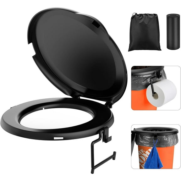 Portable Toilet Seat for 5 Gal Buckets, Camping Toilet Seat with Lid for Adults, Snap-on Toilet Seat with Storage Bags and Disposable Toilet Bags, Camping, Hiking, Emergency, Car, Boat