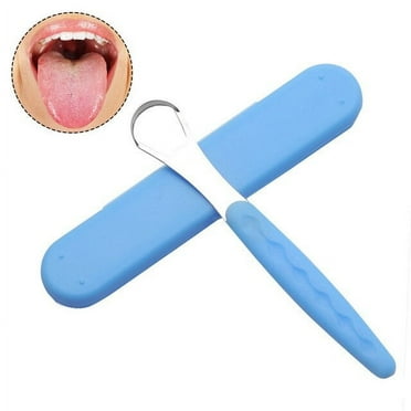 Portable Tongue Cleaner Tongue Scraper Reusable Stainless Steel Oral Mouth Brush Travel Case Black/Blue/Green Non-slip Handle