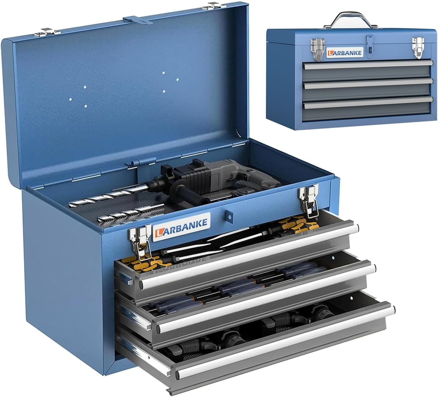 Portable Tool Box with 3 Drawers and Top Storage Tray,Tool Box