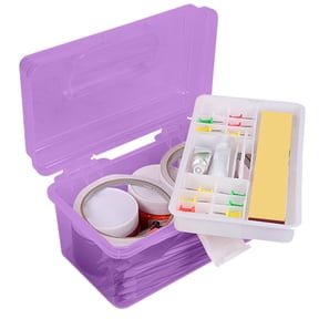 Portable Tool Box Cozival Multipurpose Portable Tool Box Organizer, Sewing and Crafts Storage Case with Handle and Removable Tray, Transparent Double-Layer Art Case, Double Layer Art Case, Purple