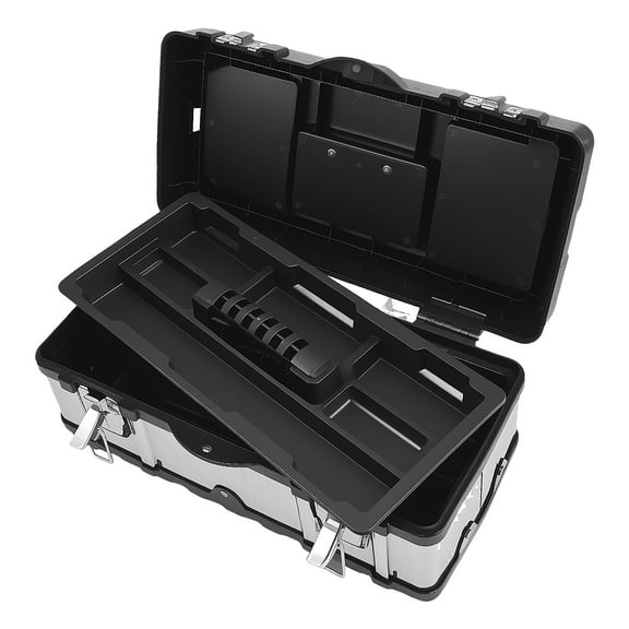 Portable Tool Box Flat Top Tool Storage ,Case Heavy Duty Plastic and Stainless Steel Tool Storage Case with Removable Tray for Electrician Auto Repair
