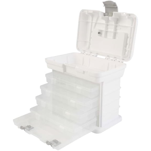 Portable Tool Box - Small Parts Organizer with Drawers and Customizable Compartments for Hardware, Fishing Tackle, Beads or Crafts by (White)