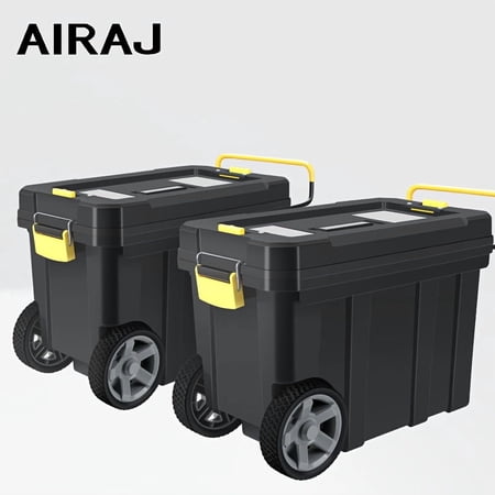 Portable Tool Box With Wheels - Say Yes 1pc Stackable Tool Chest With Fold-Down Comfort Handles, Tough Latches, And Removable Storage Trays, Black/Yellow