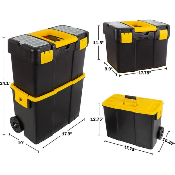 Portable Tool Box with Wheels - Stackable 2-in-1 Tool Chest by
