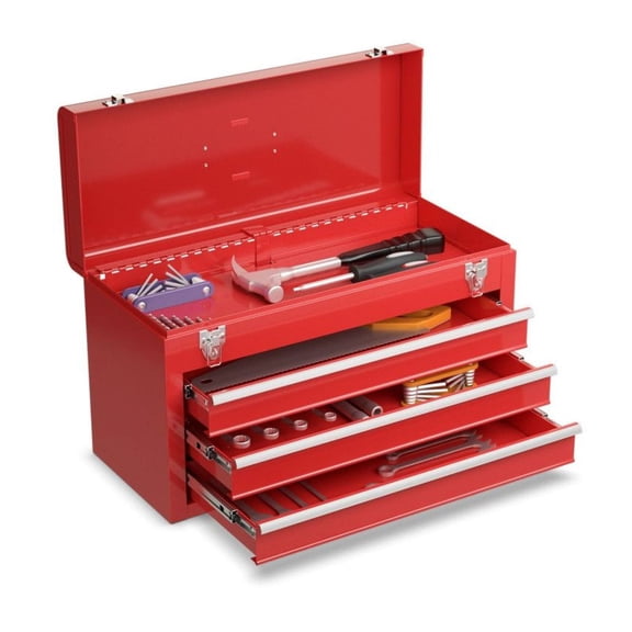 Portable Tool Cabinet 3 Drawers - Red Mechanic Toolbox with Lock - 20.5" Steel Tool Chest - Mobile Garage Storage Organizer