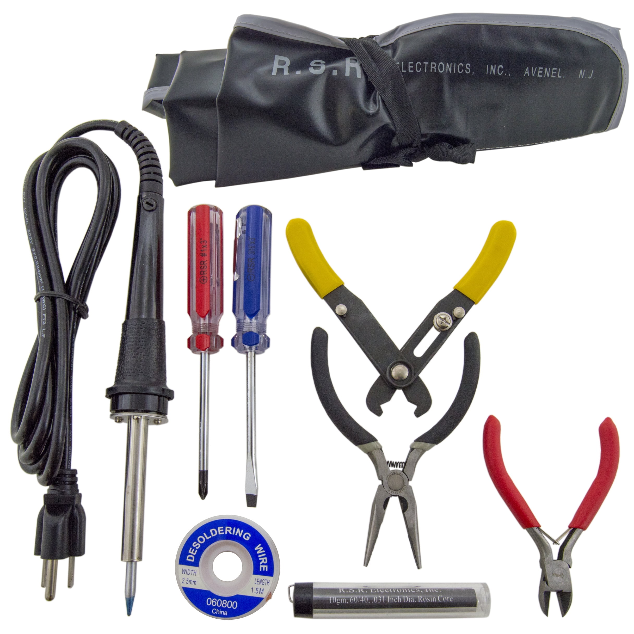 Portable Tool Kit - Includes Soldering Iron, Solder, Wire Stripper, Pliers, Cutter, Screwdrivers