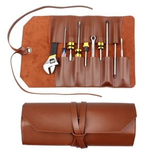 Portable Tool Roll Up Bag For Barbers, Woodworkers & Painters, Brown Leather Chisel Tool Wrap Organizer For Travel (Tools Not Included)