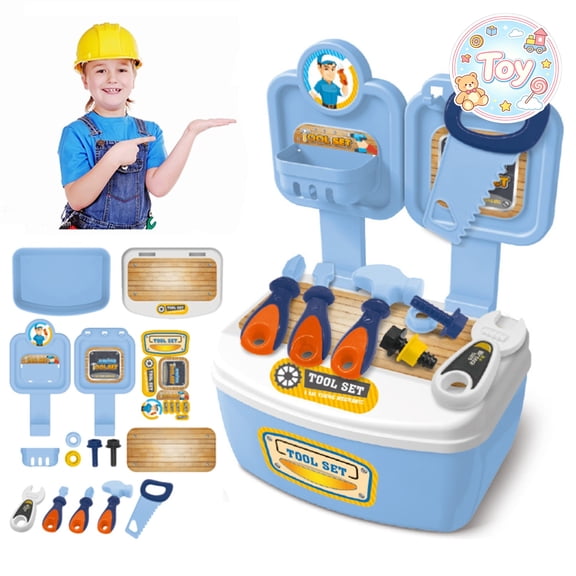 Portable Tool Workbench Pretend Playset with Hammer, Saw, Wrench, Mechanic Repair Pretend Play Toys, Engineering Role Play Kit, Christmas Birthday Gifts, Toys for Toddler Baby Kids Boys Girls, Age 3+