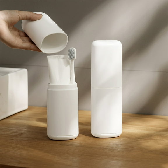 Portable Toothbrush Travel Cup Set | Compact Toothpaste Holder with Mouthwash Rinsing Cup | Durable Plastic Storage Box for Bathroom, Camping | 1 Pack, 7.87x2.56x2.05 in