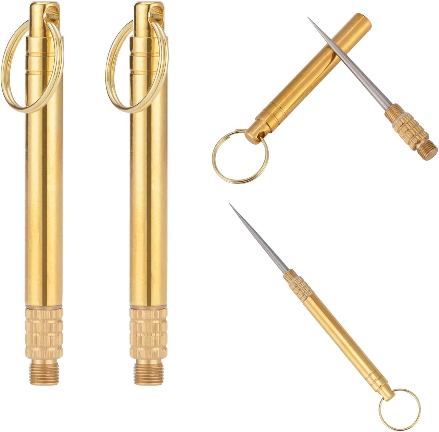 Portable Toothpicks, Titanium Toothpicks Toothpick with Key Ring Fruit Stick Metal Toothpick for Outdoor Picnic and HomeBrass), Quantity