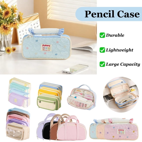Portable Tote Pencil Case, Large Capacity Pencil Pouch, Solid Color Fleece Pencil Box, for Adults Office Travel Art Supplies Back to College, AKLJWH - #20 Purple-1PC
