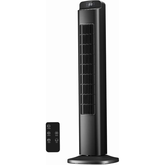 Portable Tower Fan, 80Oscillation with Remote Control, Standing Bladeless 12H Timer, 5 Speeds and 3 Modes, Quiet Cooling for Bedroom Living Room, Black