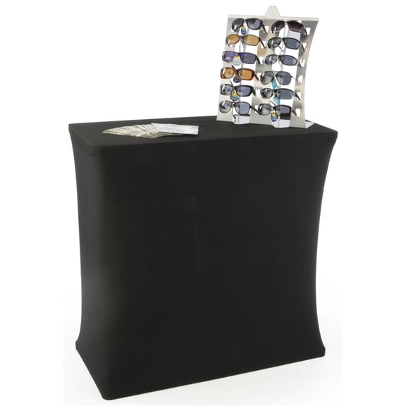 Portable Trade Show Counter Kiosk with Pop Up Stand, 38"W x 38.5"H, Stretch Cover, Wheeled Case (SCASE02)