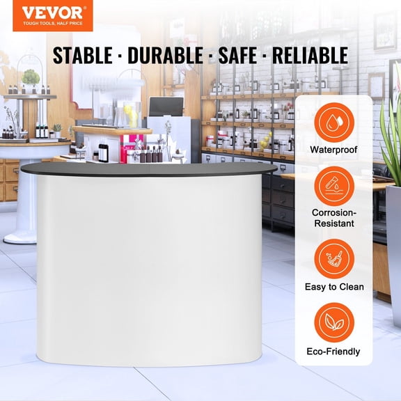 Portable Tradeshow Podium Table,51.18"x18.31"x37.4",Display Exhibition Counter Stand Booth Fair with Wall,Foldable Promotion Retail Bar Table Pop Up Podium with Storage Rack,Carrying Bag