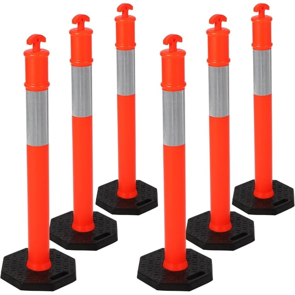Portable Traffic Delineator Posts (6-Pack) — 45" Orange with Reflective Sleeves & Base, for Construction Sites, Traffic Control & Driver Training