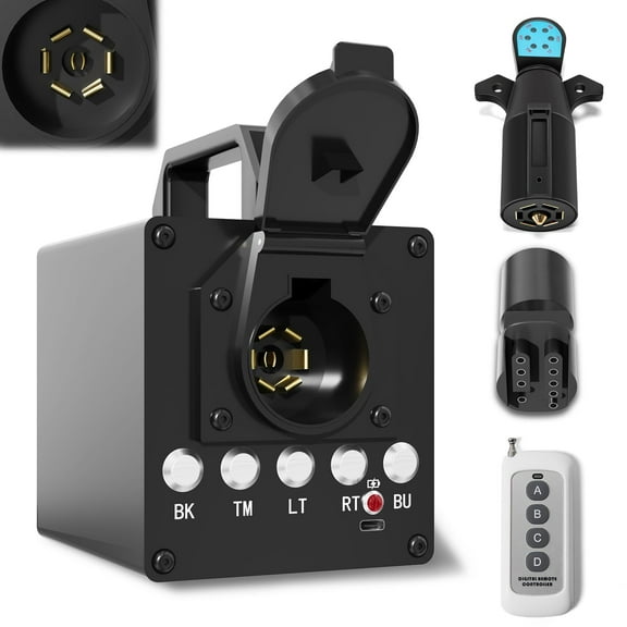Portable Trailer Light & Electric Brake Tester, Wireless Remote Control Operation, with 12V 10Ah Battery and 7 Pin Trailer Plug, 7-Way Flat (Spade) 4/5-Flat Pin Type, Testing Most Trailer Taillights
