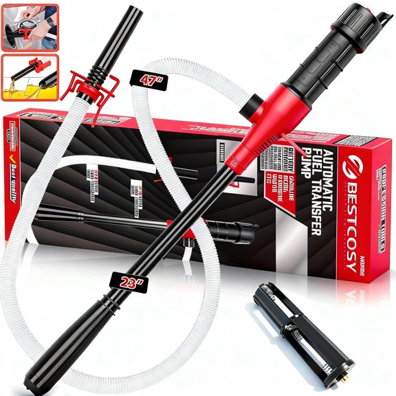 Portable Transfer Pump Battery Operated Electric Siphon Pump for Gas, Fuel, Diesel, Water Transfer 2.4 GPM Flow Oil Extractor, 47 Inches Hose-Easy to Use Hand Fuel Pump, Multi-Use Transfer Pump O-Y