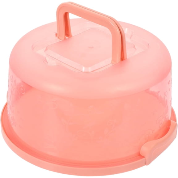 Portable Transparent Cake Box with Lid and Handle Pink Household Baking Tool Lightweight Carrying Case for Birthday Party and Outdoor Banquet Storage