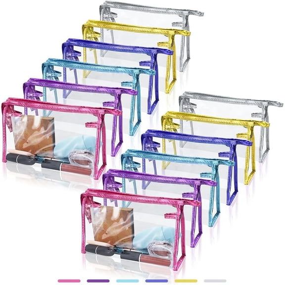 Portable Transparent Cosmetic Bags, 6 PCS Clear Waterproof Makeup Bags with Handle, PVC Travel Toiletry Bags Pouches, Clear Pencil Cases