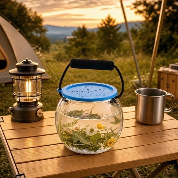 Portable Transparent Critter Carrier, Soft Silicone Ventilated Lid with Handle, Small Fish Tank for Beach Collecting, Aquarium, Temporary Shelter for Small Animals Transparent