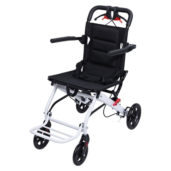 Portable Transport Wheelchair, Lightweight Foldable Travel Wheelchair for Adults and Seniors, 180lbs Capacity Narrow Wheelchair with All-Terrain Wheels, Aluminum Alloy Frame