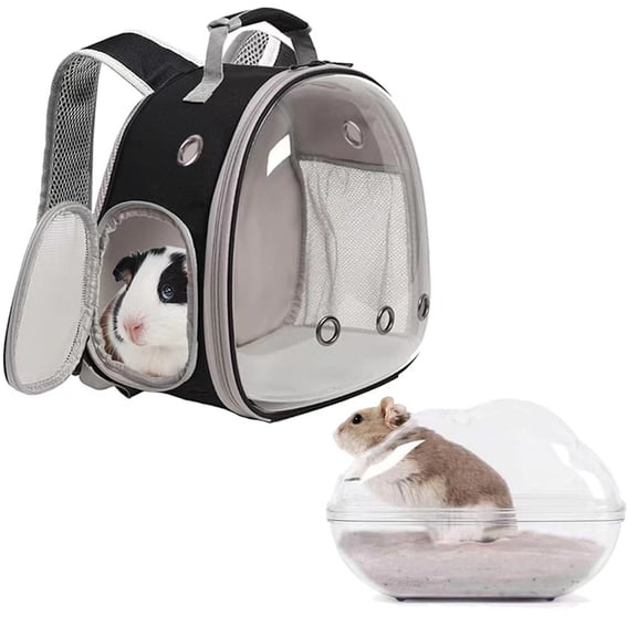 LAIRIES Portable Travel Backpack Habitat for Small Animal, Space Capsule Bubble Window Guinea Pig Bird Bearded Dragon Turtle Carrier Rabbit Squirrel Hamster Cage Breathable Handbag