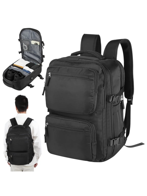 Portable Travel Backpack with USB Charging Port, 17.7 x 12.6 x 7.1 in Black Polyester Water-Proof Smart Laptop Pack with Multi-layer Compartment and 15.6 in Laptop Sleeve for Travel, Trips