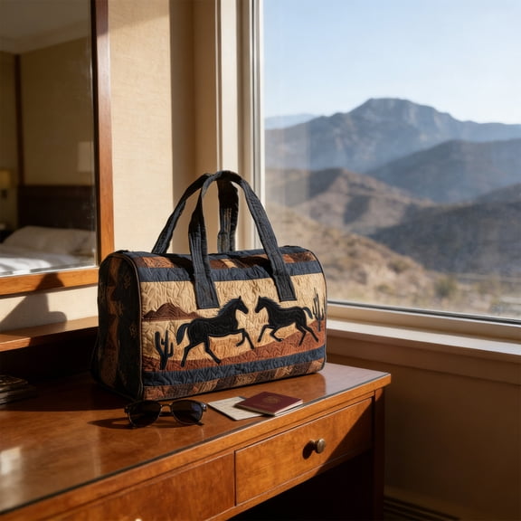 Portable Travel Bag Quilted Travel Bag Small with Running Horse Lightweight Weekender Bags for Women Getaway Luggage Ideal for Holiday Party Home