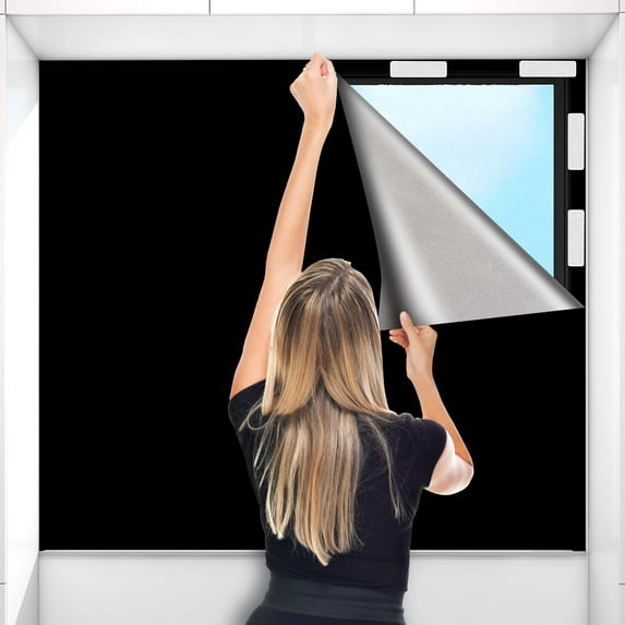 Portable Travel Blackout Curtains, Temporary Self-Adhesive Cuttable Window Shades With 18 Round Stickers & 10 Magic Tapes, 57X39 Inch For Bedroom, Office, Hotel, Dorm, Rv