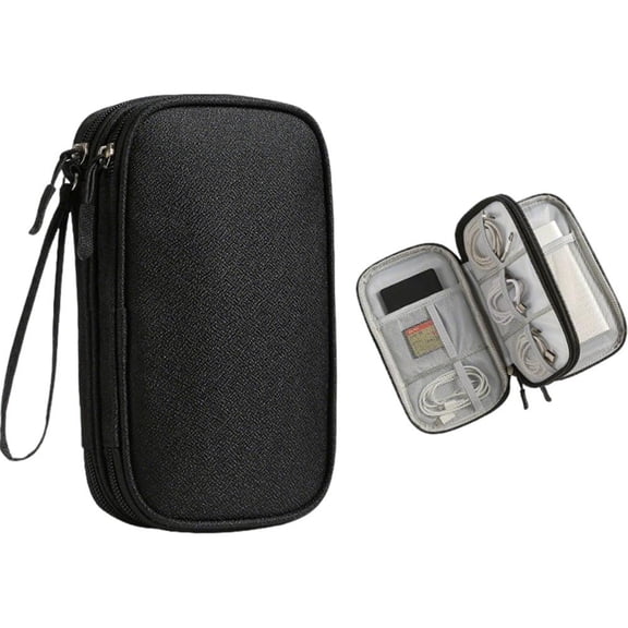 Portable Travel Cable Organizer Bag, Waterproof Fabric Tech Pouch for Charger, Cords, Power Bank, Earbuds - Multi-Layer Small Electronic Accessories Case for Men Women, 7.87 x 4.33 Inches
