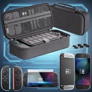 Portable Travel Case for Nintendo Switch 2 and Accessories with Screen Protector*1, Protective Cover*1, Thumb Caps*6, Game Card Slot*12, Large Space and Hard Shell