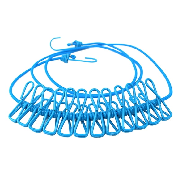 Portable Travel Clothesline with 12 Clothespins Windproof Retractable Elastic Laundry Drying Line for Outdoor Camping Hotel Backyard RV Trip Accessories Light Blue
